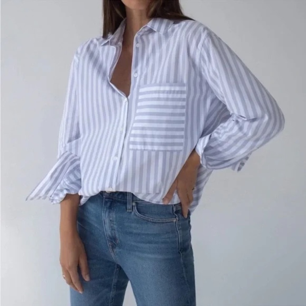 AYR The Deep End Button Down Shirt in Purple Stripe - Small